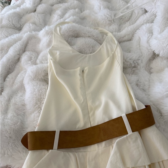 Zara Dresses & Skirts - Zara Cream Backless Halter Dress with Brown Belt